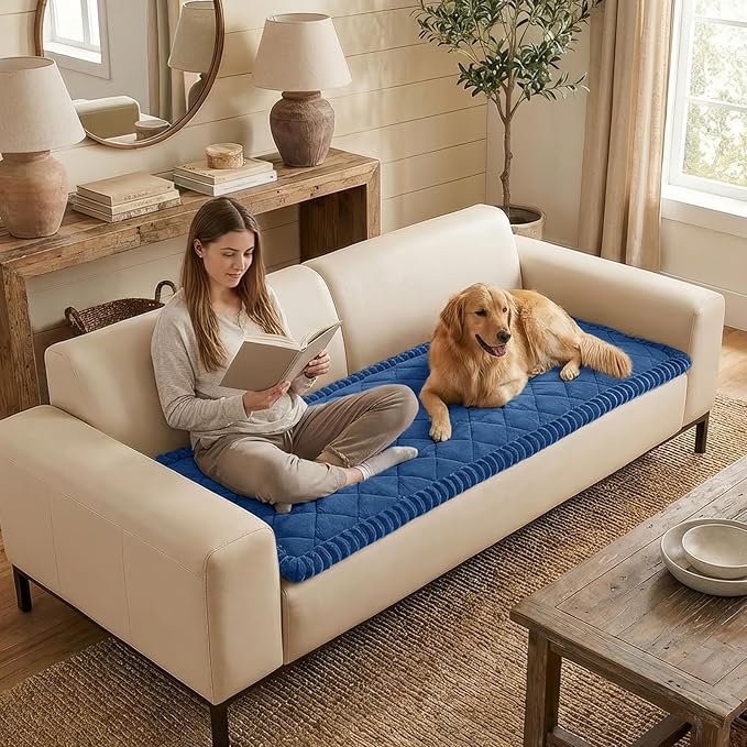 Smiry Fuzzy Couch Cover for Dogs, Non Slip Washable Pet Sofa Cover, Scratch Proof Hair Resistant Plush Sofa Slipcover, Pet Friendly Couch Cushion Protector for Cat, Navy, 27.6" x 27.6"