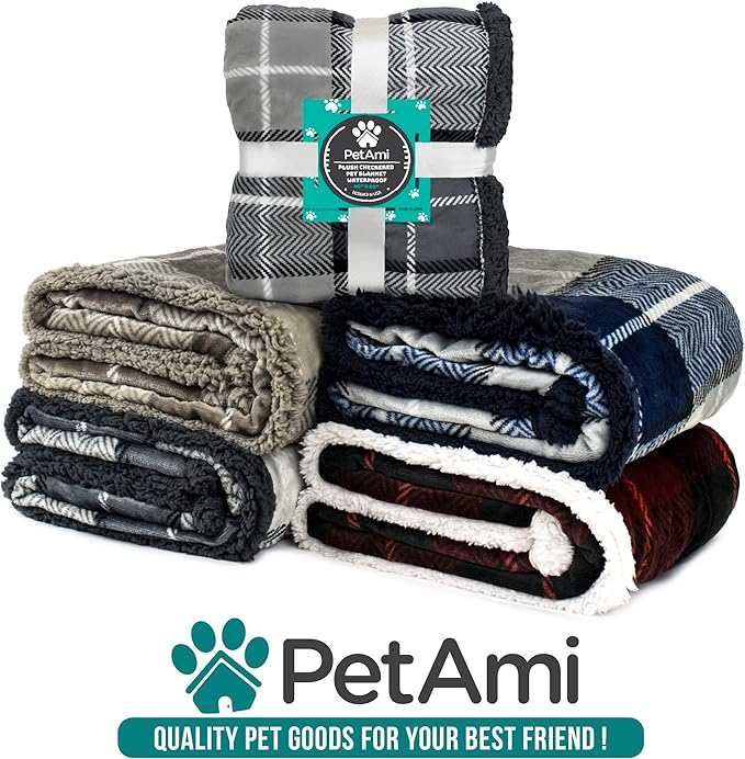 PetAmi Waterproof Dog Blanket for Medium Large Dog Puppy Cat Throw for Couch Cover Leakproof Protection, Sherpa Fleece, Reversible Soft Washable 60x40 Wine Red