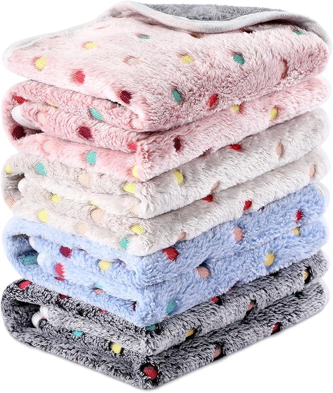 Reginary 4 Pcs Waterproof Guinea Pig Blankets Washable Small Animal Fleece Bedding Guinea Pig Cage Liners Reusable Training Pads Pet Pee Pad Sleep Mat for Hamster(Colorful Dot,24 x 16 Inch)