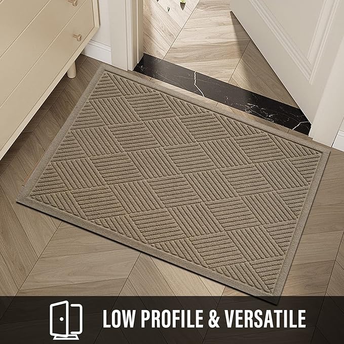 Sturdy Front Door Mat, Absorbent Muddy Dirt Resist Welcome Door Mats Outdoor Indoor, Stain and Fade Resistant, Non-Slip Rubber Backing Low Profile Doormat for Entryway, 60×36, Beige