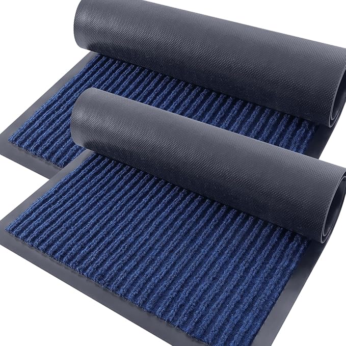 OLANLY Front Door Mat Indoor Outdoor Entrance, 2-Pack 35 x 23 Inch, Waterproof Heavy Duty Doormat, Fade Resistant, Low Profile, Easy Clean Patio Porch Welcome Floor Mats for Entry, Blue