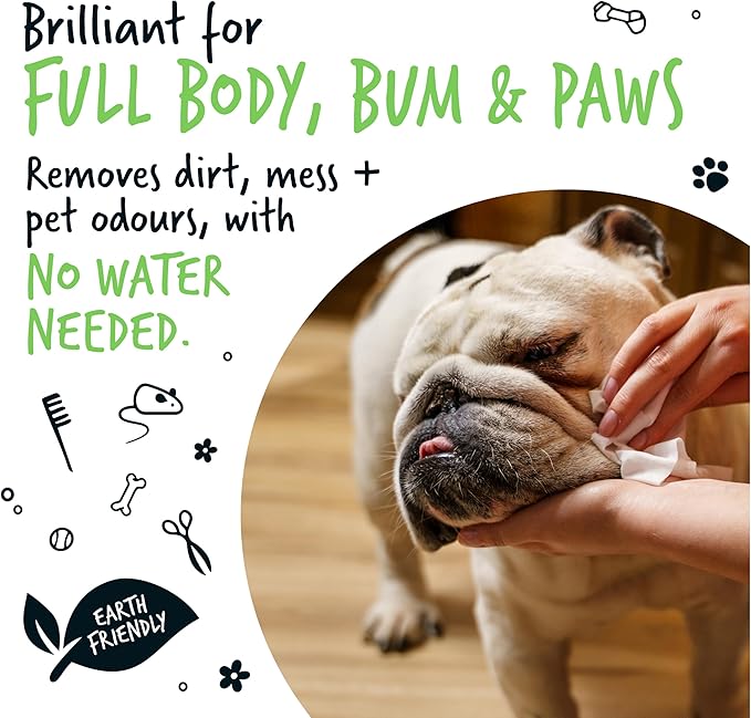 BUGALUGS Dog Wipes, 100% Plastic Free Biodegradable pet Wipes for Full Body, Eye Wipes, Ear Wipes, Bum & Paws. 110 Sensitive Dog Grooming Wipes for Dogs, Puppy & cat Grooming (Fragrance Free)