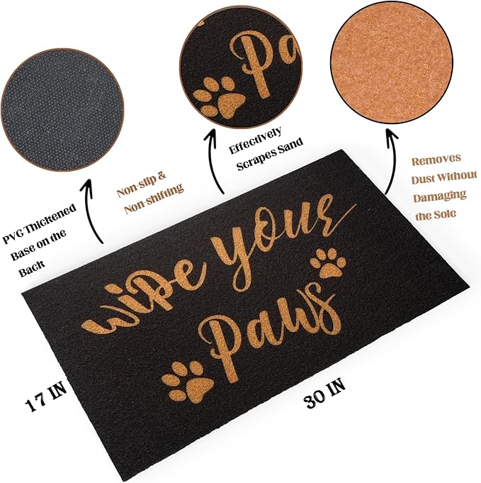 CHACHAHAER Wipe Your Paws Doormat Outdoor Welcome Mat, Funny Dog Paw Doormat, Suitable for Entry, Front Door, Indoor 30"(W) X 17"(L)
