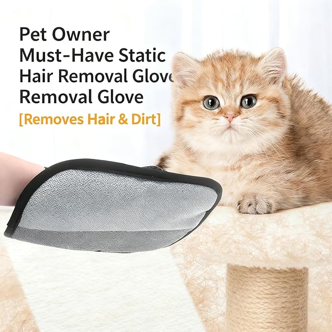 2-Pack Pet Hair Removal Gloves for Dogs and Cats, Five-Finger Electrostatic Pet Hair Remover, Reusable Shedding & Lint Cleaning Gloves for Clothes Sofa Carpet Car Seats