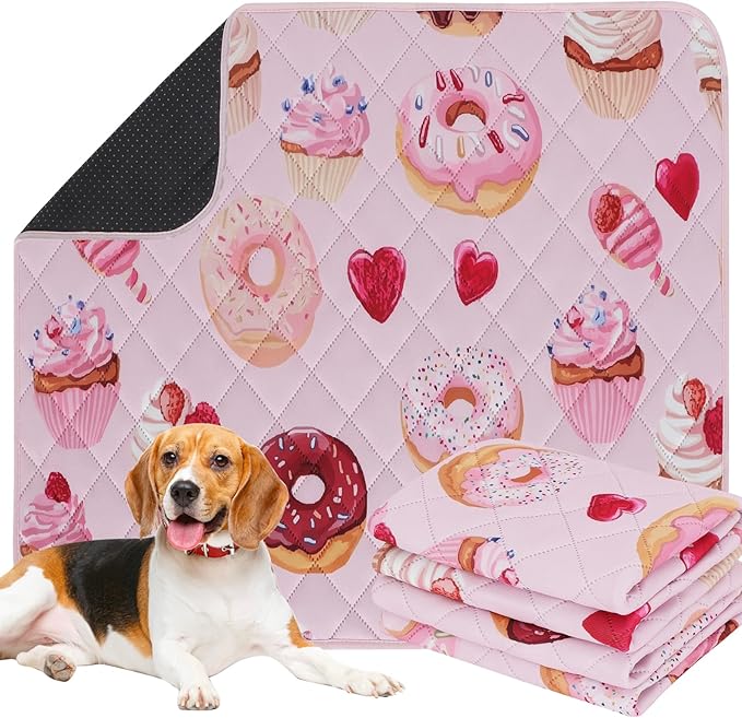 IEUUMLER Washable Pee Pads for Dogs, 2 Pack Cake Pattern Reusable Waterproof Puppy Potty Pads, Non-Slip Absorbent Pet Training Pads for Playpen Crate Bed EU015 Pink Cake, 48x36