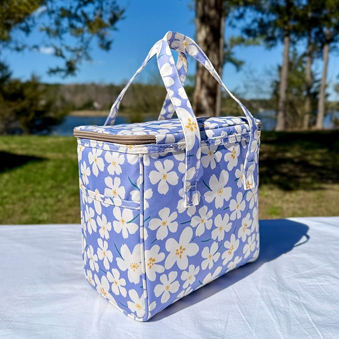 Kwang Min Floral Insulated Lunch Bag for Women,Reusable Lunch Box,Large Cooler for Office,Picnic Outdoors,Premium Quality Waterproof Fabric,Ideal Gift for Outdoors and work (Purple Cosmo)