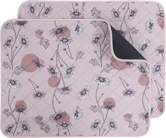 IEUUMLER Washable Pee Pads for Dogs, 2 Pack Non-Slip & Waterproof Pack Whelping Pad, Reusable Washable Puppy Potty Training Pad with Fast Absorbent for Playpen EU007 (Pink Daisy, 24"X48"-2pcs)