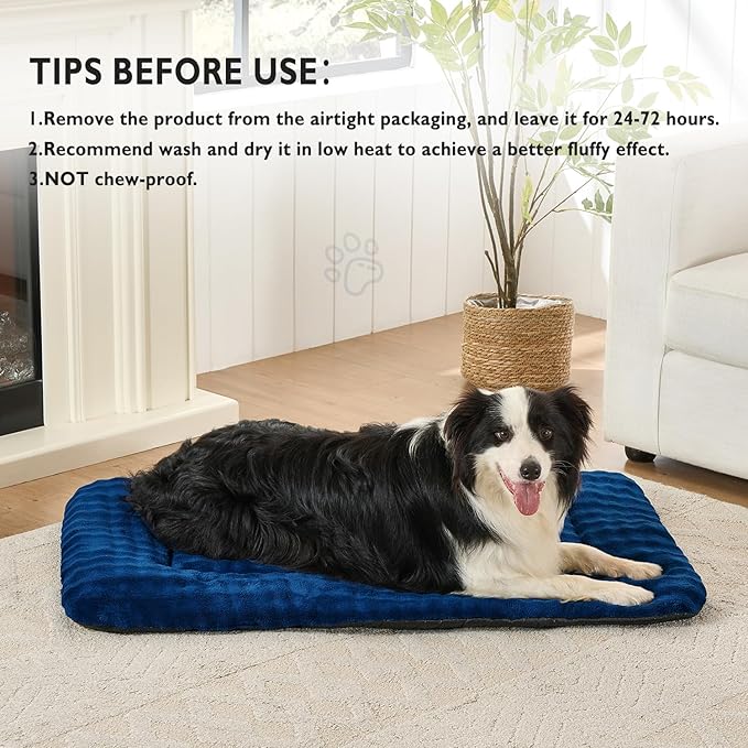 Dog Bed Mat Crate Pad for Large Dogs, Washable Soft Pet Sleeping Mat Kennel Pad with 3D Bubble Pattern, Navy Blue, 36"x 23"