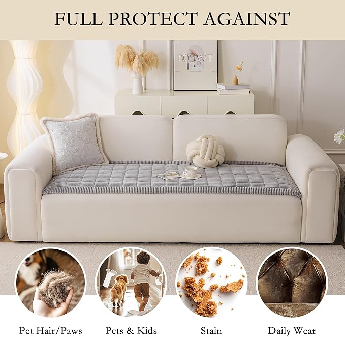 MYSKY HOME Couch Cover for Dogs Washable, Dog Sofa Couch Covers,Washable Non-Slip Couch Sofa Cover Protector Dog Mat for 2 Cushions and Sofas(Light Grey,27.6" x 70.9")