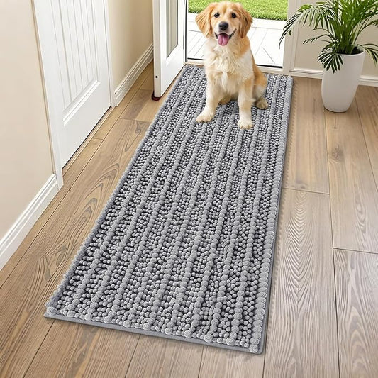 Smiry Dog Door Mat for Muddy Paws 59x20, Extra Soft Absorbent Chenille Doormat, Trap Moisture and Dirt, Non-Slip Machine Washable Front Door Mat for Indoor Entrance Inside Floor, Grey