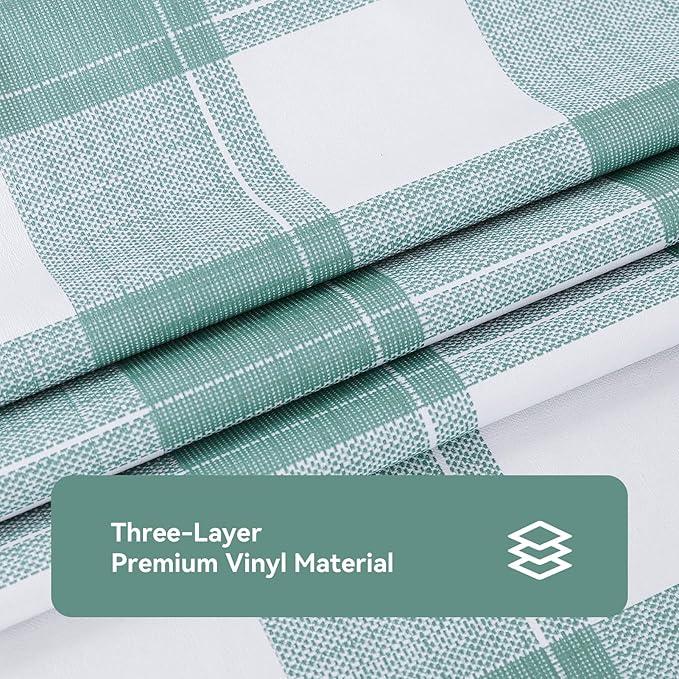 Romanstile Square Plastic Tablecloth, 100% Waterproof Oil-Proof Checkered PVC Table Cloth, Heavy Duty Vinyl Table Cover for Dining, Camping, Picnic, Outdoor - 54 x 54 Inch, Sage Green Checkered