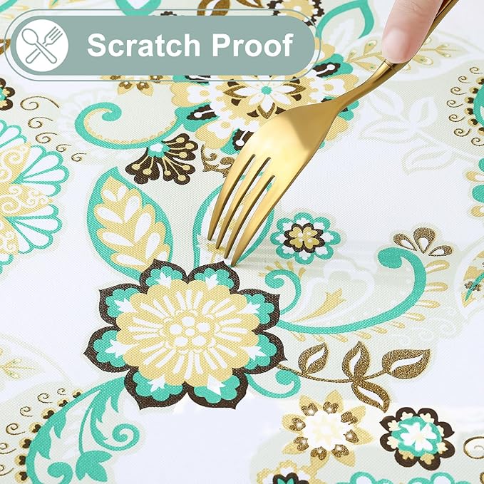 misaya Rectangle Waterproof Vinyl Table Cloth, Wipeable Tablecloth with Flannel Backing, Plastic Table Cover for Dinner, Picnic, Indoor and Outdoor (Paisley Flower, 54" x 78")