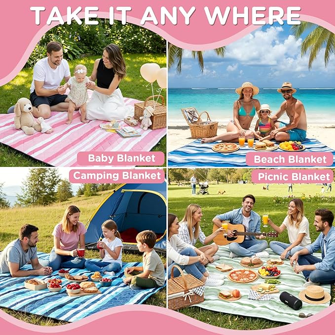 Waterproof Picnic Blanket Outdoor Camping Beach Mat Extra Large Foldable Car Essential Roadtrip Gadget Rv Accessories Glamping Tent Gear Must Haves Hiking Stuff Backpacking Necessities Gift