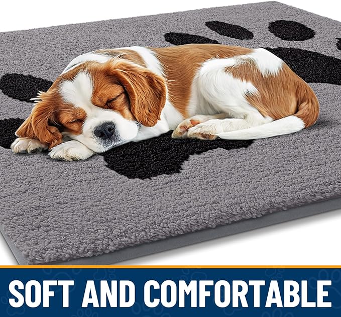 Smiry Dog Door Mat for Muddy Paws, Absorbs Moisture and Dirt, Low-Profile Entryway Mat with Non-Slip Backing, Entry Indoor Outdoor Doormat for Inside Floor (30x20 Inches, Grey, Paw)