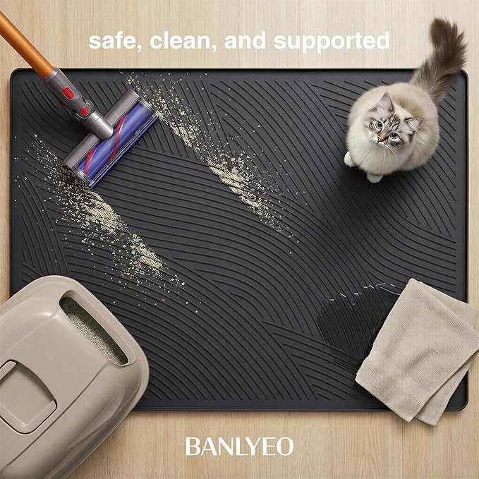 BANLYEO XL Cat Litter Mat - 40x30 in, Water Proof, US Designed Kitty Litter Trapping Mat, Easy to Clean, Scatter Control, Odorless, Less Mess and Clean Floors, Pet Supplies for Indoor Cats, Dark Gray
