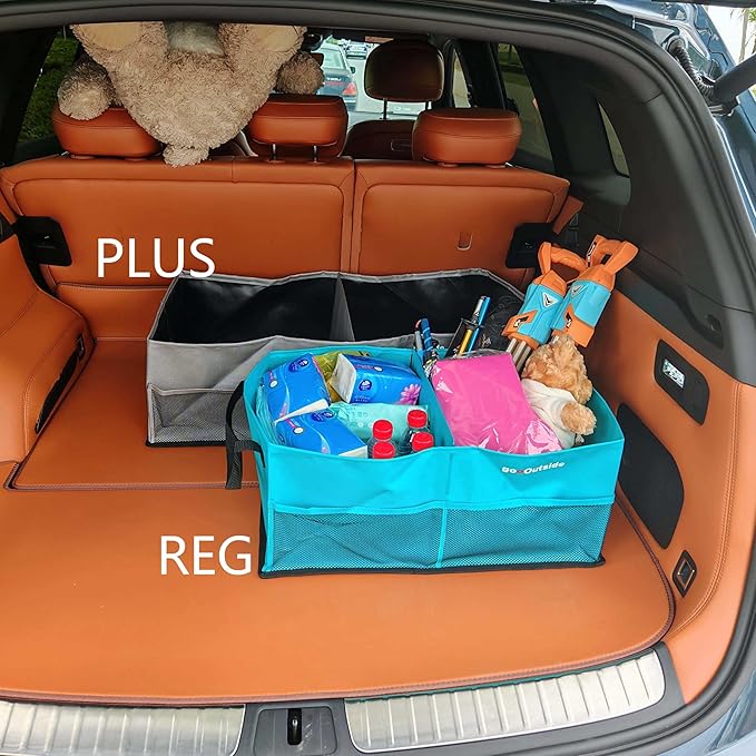 Collapsible Waterproof Car Trunk Organizer, Soft PVC Storage Bin with Rugged PVC-Coated Fabric for SUV & Truck (Stone Gray, PLUS)
