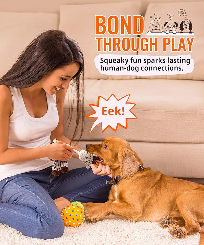 Squeaky Plush Dog Toys - Adorable Animal Designs with Soft Cotton Filling, Cute Stuffed Dog Chew Toys for Small, Medium Non-Aggressive Chewing Dogs Chewer (White - Giraffe/Lamb)