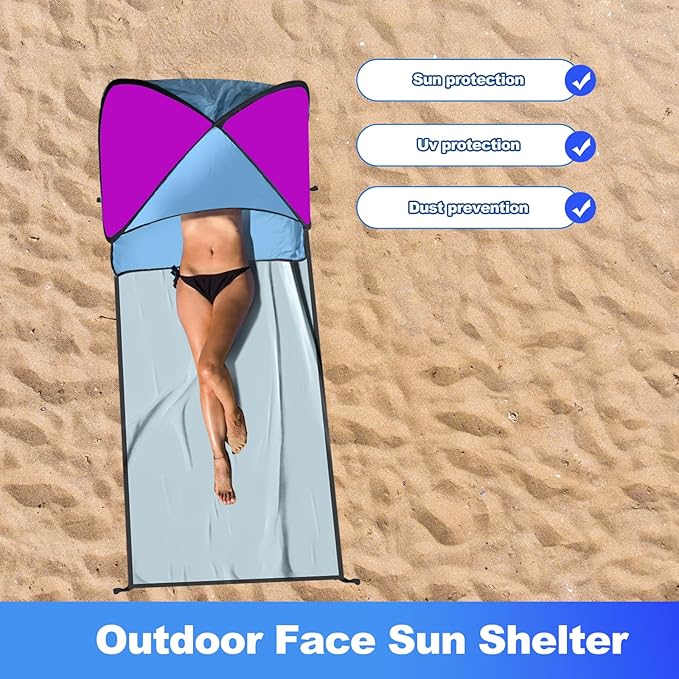 Mini Beach Tent for Dog Pet Shade Pop Up Portable Mini Head Sun Shelters Canopy for Camping Outdoor Hiking Picnic Windproof Waterproof with Tent Nails Phone Stand for Puppy Cat Small Animals(blue red)