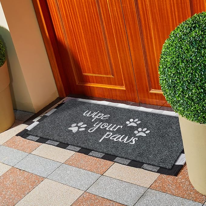 Large Welcome Mats Funny Text Dog Door Mat Do Not Knock We Know You're Here Doormat with Rubber for Outside Entryway Mat for Back Front Door Entrance Doormat 18"x47" Grey