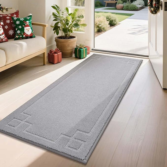 BEQHAUSE Door Mat 24" x 60", Non-Slip Door Mats Indoor Entryway Rugs Washable Low-Profile Absorbent and Stain Resist Floor Mats, Dog Door Mat for Front Back Door, Muddy Wet Shoes & Paws, Light Grey