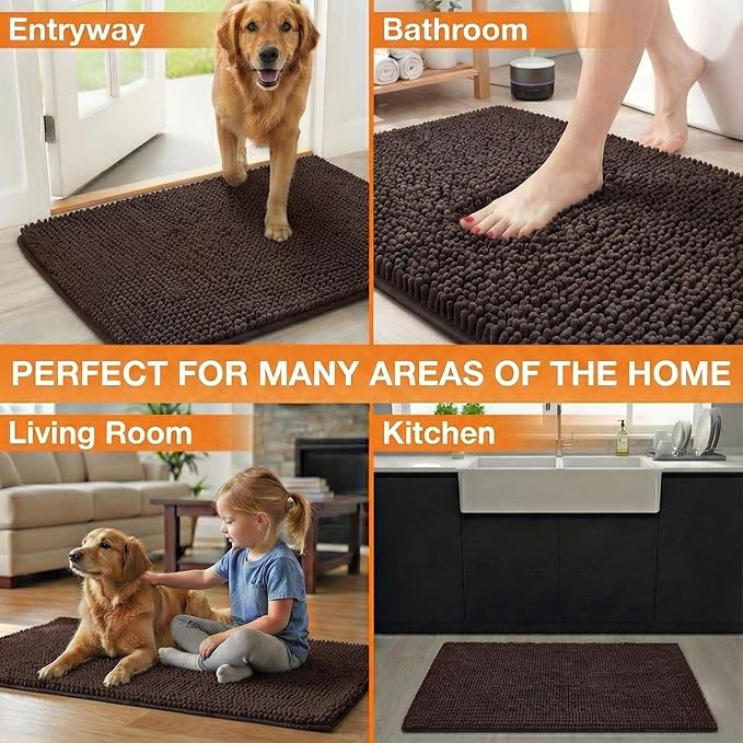 Neater Pets Chenille Dog Door Mat 24” x 17” – Super Absorbent & Quick-Dry Muddy Paws Doormat for Trapping Dirt, Water, Mud - Non-Slip & Machine Washable Pet Rugs for Entryway, Indoor Mud Mats, Brown