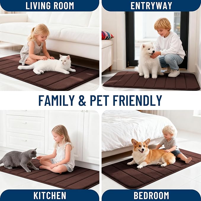 OLANLY Memory Foam Long Bathroom Rugs Runner 59x24, Super Soft Absorbent Bath Mat, Quick Dry, Machine Washable Shower Floor Rugs, Bathmat Carpet, Bathroom Home Decor Accessories, Brown