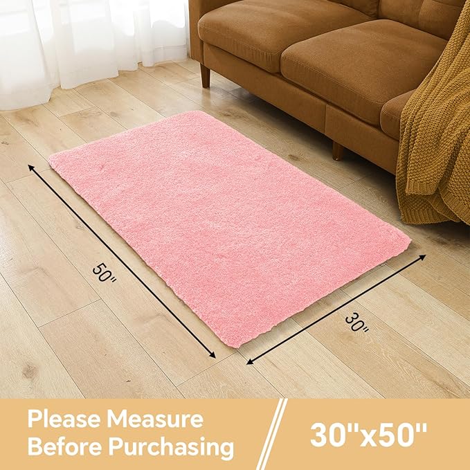 Pink Bathroom Rugs 30"x50" - Large Bath Mat for Bathroom Floor, Fluffy Microfiber Plush Rug, Non Slip and Washable - Great for Living Room, Bedroom or Kitchen Mat