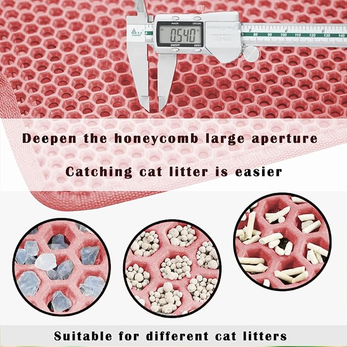 HCY&WLD Cat Litter Mat, Honeycomb Double Layer Cat Litter Trapping Mat, Waterproof Urine Proof Non-Slip, Scatter Control, Less Waste, Easier to Clean (Pink, 24" X 18")