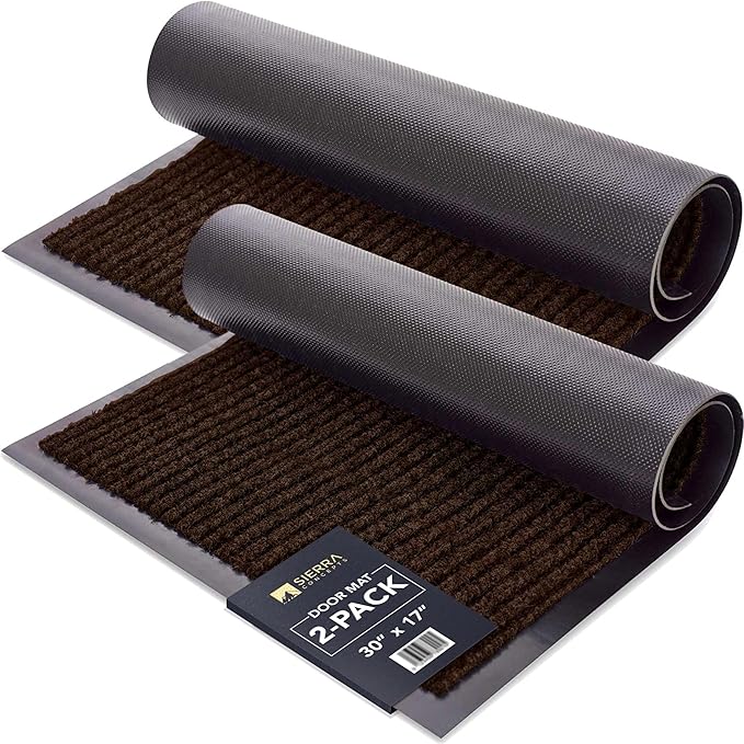 Sierra Concepts Front Door Mat Welcome Floor Mats - Entryway Indoor Outdoor Entrance Doormat, Patio, Porch, Muddy Shoe, Inside Outside Low Profile, 30x17 inches, 2-Pack Dark Brown