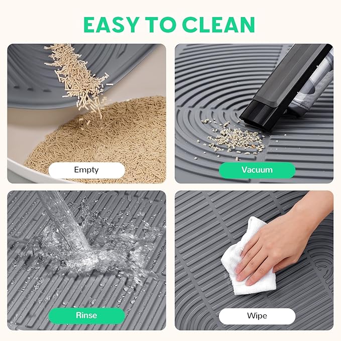 Cat Litter Box Mat,47" x 35" Extra Large Silicone Waterproof Litter Trapping Mat for Scatter Control Soft on Kitty Paws Non-Slip Easy to Clean