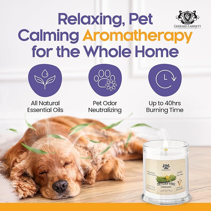 Pet Odor Eliminator Candle Detoxifying Lemongrass Scented Candle, Calming Candles Aromatherapy for Home Decor, Soy Wax Pet Candles Odor Eliminator for Animal Lover, Aromatherapy by Gerrard Larriett