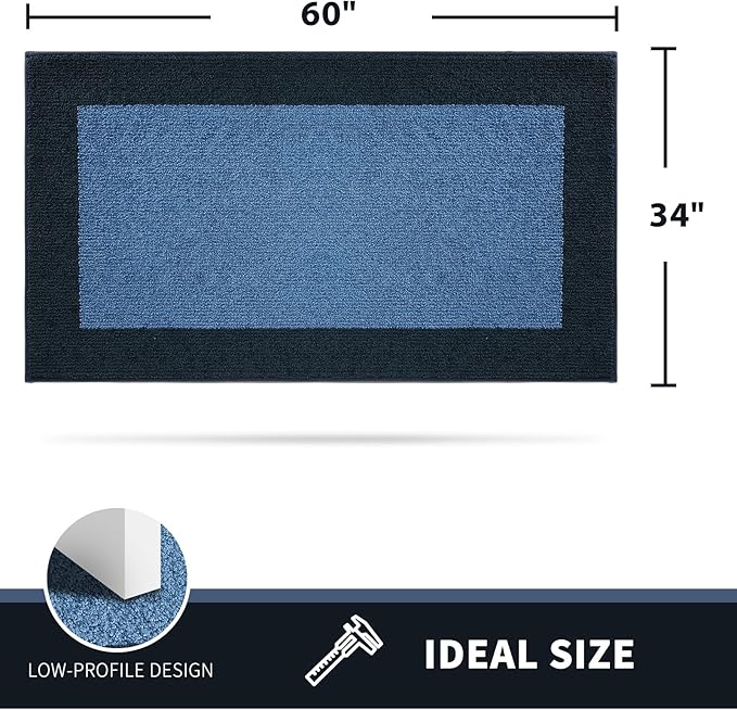 PURRUGS Dirt Trapping Door Mat 34" x 60", Non-Slip Machine Washable Entry Rug, Entrance Mat, Indoor Front Door Mat, Super Absorbent Entryway Rug for Muddy Shoes & Paws, Light Blue & Navy
