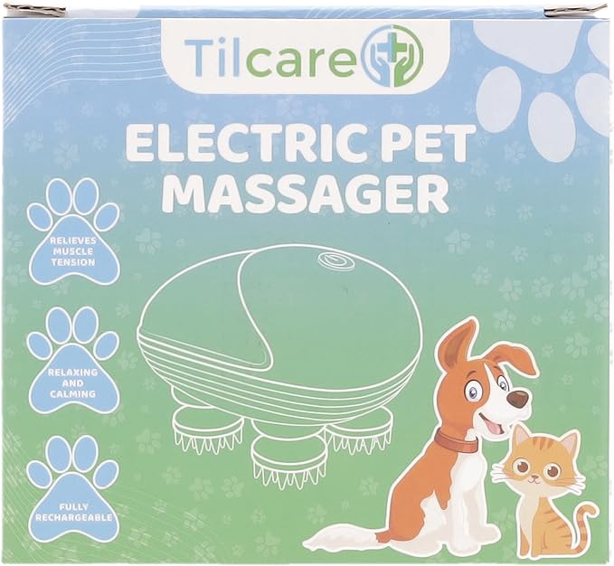 Tilcare Handheld Pet Massager for Dogs and Cats Electric Cat and Dog Massage Tool - Head and Back Scratcher for Relieving Tension, Tight Muscles and Stiffness with Four Rotating Massage Heads