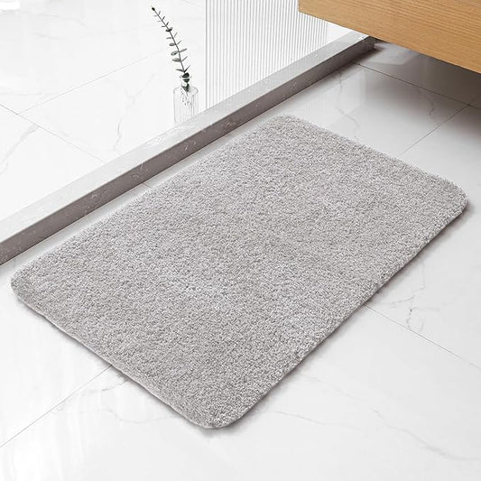 Light Gray Bathroom Rugs 20"x32" - Soft Plush Bath Mat, Non Slip Absorbent Microfiber Bathroom Rug, Machine Washable Floor Mat - Perfect for Vanity, Sink or Bathtub Area