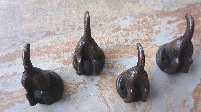 Lulu Decor, 100% Cast Iron Dog Tail Heavy Duty Hooks, Key Holder, Coat Decorative Hooks for Dog Lovers - Wall Mount Leash Holder for Wall Storage - Stylish (4 pcs)