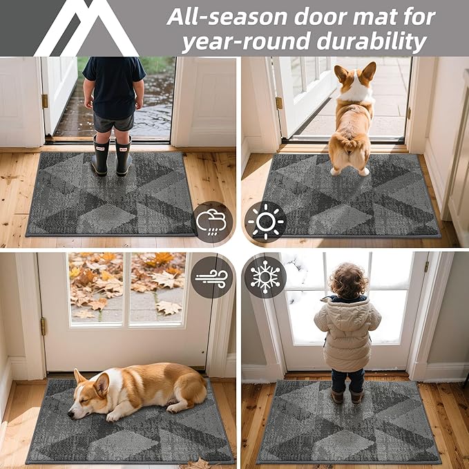 COSY HOMEER Entryway Rugs Doormat 20"x32", Non-Slip Absorbent Polyester, Washable Rugs for Front Door, Dirty Paws & High Traffic Areas, Gray