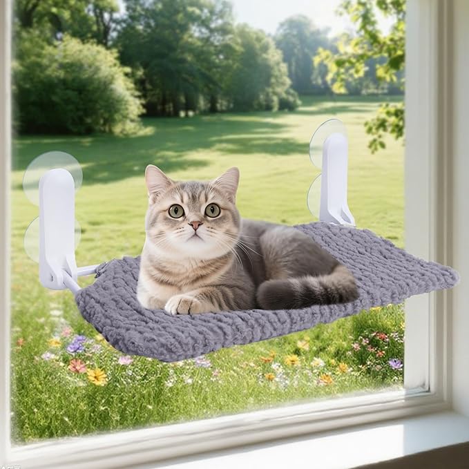 AIWIKIDE Cat Window Perch, Easy Install Bracket, Portable Wall Hammock for Indoor Cat, Grey
