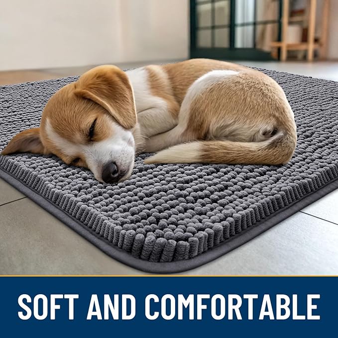 Smiry Dog Door Mat for Muddy Paws 40x24, Absorbs Moisture and Dirt Doormat, Non-Slip Washable Quick Dry Chenille Front Door Mat Indoor Entrance, Entryway Carpet for Inside Floor, Dark Grey