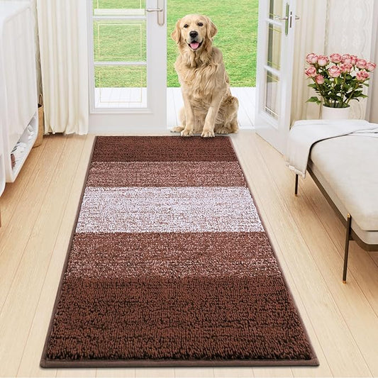 Smiry Dog Door Mat for Muddy Paws, Absorbs Moisture and Dirt, Low-Profile Entryway Mat with Non-Slip Backing, Entry Indoor Outdoor Doormat for Inside Floor (59x20 Inches, Brown, Striped)