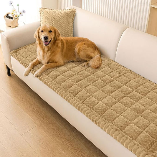 Smiry Non Slip Couch Covers for Dogs, Fuzzy Pet Couch Covers for 3 Cushion Sofa Pet Friendly, Soft Sofa Slipcovers Cushion Furniture Protector Washable (Camel, 35.4" x 70.9")