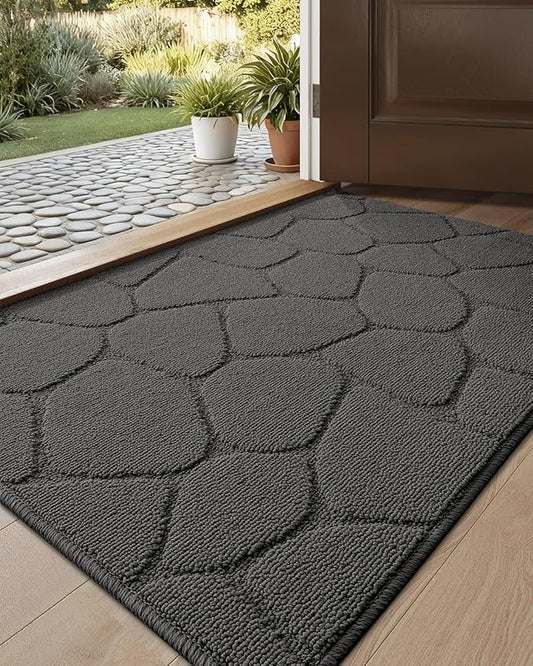 DEXI Front Door Entryway Mat Non Slip, 2x3 ft Washable Inside Entrance for House Floor Low Profile, Thin Entry Doormat Absorbent Dirt Trapper, Pebble Grey