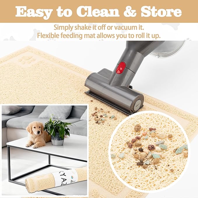Darkyazi Pet Feeding Mat Large for Dogs and Cats,24"×16" Flexible and Easy to Clean Feeding Mat,Best for Non Slip Waterproof Feeding Mat. (Beige)