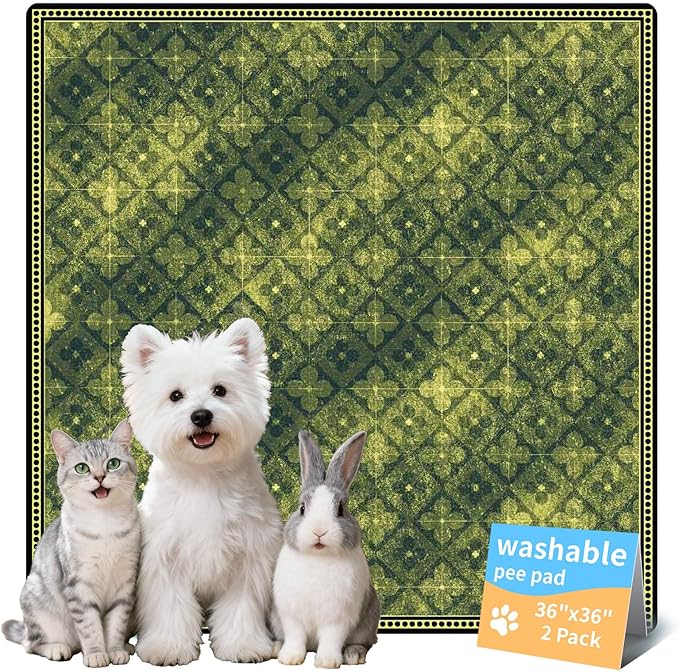 Dog Pee Pads Training Pads Upgrade Triple Thickness All-Purpose Super Absorbent & Leak-Proof, Quick Dry and Leak-Proof and Odor Control (Green/Multi, 36" x36"x2PCS)