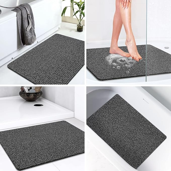 LuxStep Shower Mat Bathtub Mat,24x32 inch, Non-Slip Bath Mat with Drain, Quick Drying PVC Loofah Bathmat for Tub,Shower,Bathroom (Phthalate Free,Black)