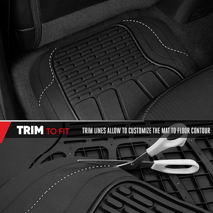 Motor Trend WingRunner Rubber Rear Floor Mats Liners for 2nd or 3rd Row, Back Row 1-Piece Heavy Duty All Weather Protection Universal Fit Designed to Fit Trucks Cars Sedans SUVs Easy to Clean - Black