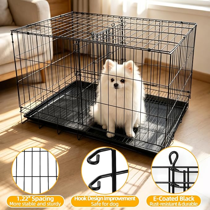 Dog Crate Divider Panel 2 Pack, 16.9" H Metal Kennel Divider, Adjustable 11.8"-22.8" Width, Fits 24"-30" Wire Dog Crates, Tool-Free Install for Puppy Training & Anxiety Relief (Crate Not Included)
