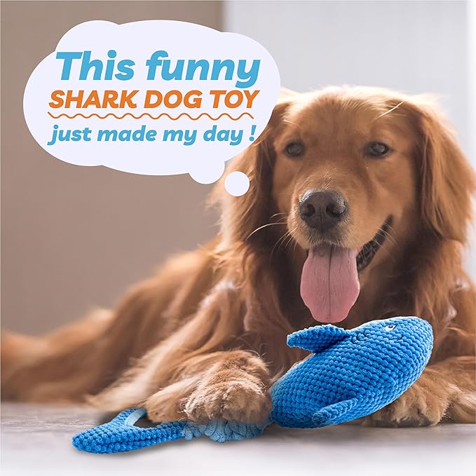 LEGEND SANDY Squeaky Dog Toys for Large Dogs – Interactive Plush Shark Toy with Crinkle & Tug of War Tail, Puppy Chew Toys for Small Medium Large Breeds