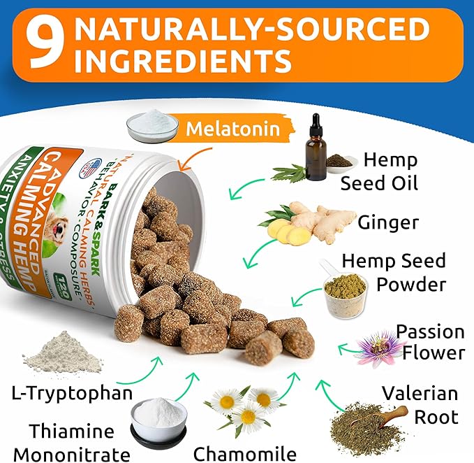 BARK&SPARK Advanced Calming Chews for Dogs - Anxiety Relief Treats - Melatonin + Hemp Oil - Separation Aid - Stress Relief During Fireworks, Storms, Thunder - Aggressive Behavior - SmokyBacon (120ct)