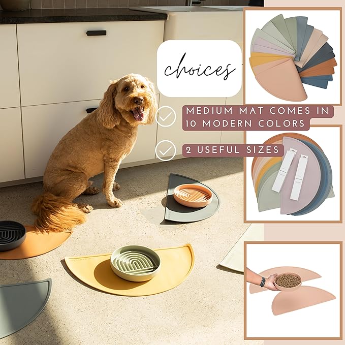 Should We Go? Waterproof Silicone Pet Food Mat - Non-Slip, Spill-Proof Feeding Mats for Floors, Raised Edge Design, Easy-to-Clean Rubber Mat for Dog & Cat Bowls, 21" Across x 10.5" Deep, Medium-Honey