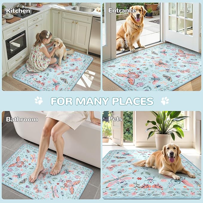 Lahome Washable Reusable Pee Pads for Dogs - Blue Butterfly & Insect Print 2 Pack Puppy Pads, Super Absorbent & Waterproof Training Mats for Crate & Floor - Leakproof with Non-Slip Backing (24"x24")